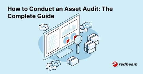 Illustration of a computer, magnifying glass, gears, and boxes with text: How to Conduct an Asset Audit.