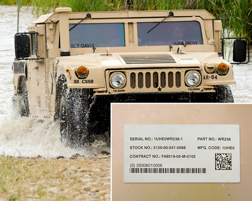 Military Asset Tag for a Humvee