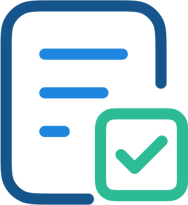 Icon of a document with lines and a green check mark inside a box, symbolizing approval or completion.