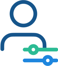 Outline of a person with two control sliders in front, one green and one blue.