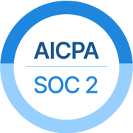 Blue circular badge with the text AICPA SOC 2 in the center.